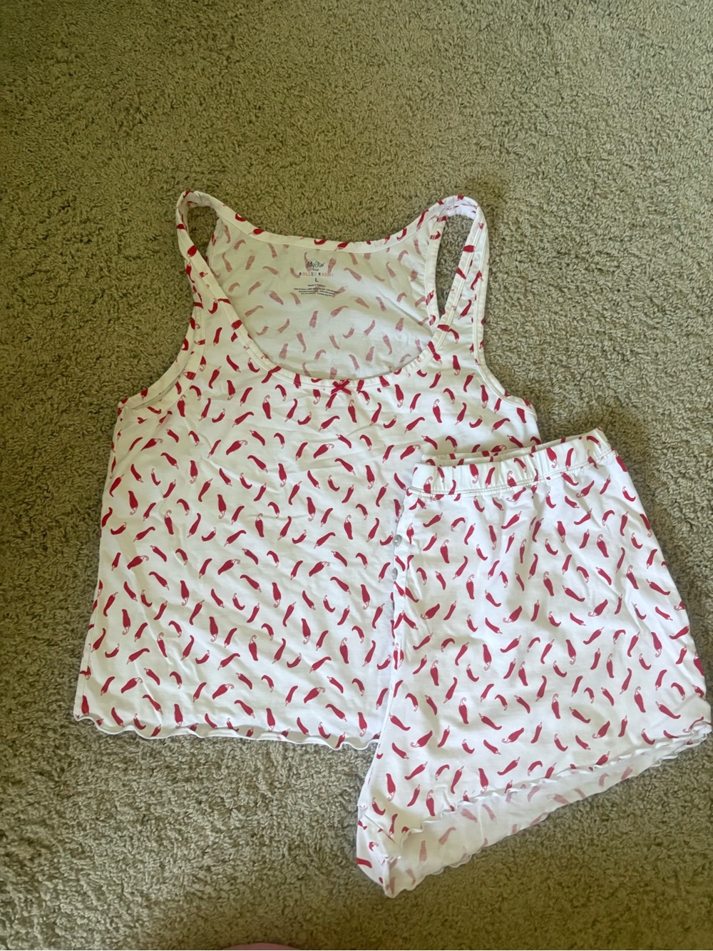 Roller Rabbit White & Red Chili Pepper Print Pajama Tank and Shorts Set